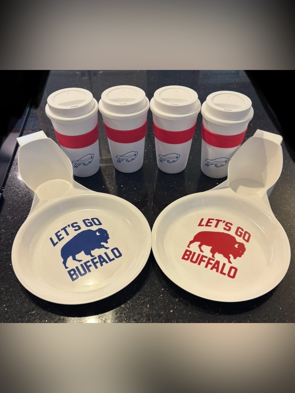 Let’s Go Buffalo Ceramic Snack Bowl with Travel Mug - White/Red and White/Blue